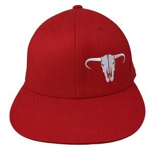 The Ranch Baseball Cap Red 7 5/8 Embroidered Vented Holes 6 Panel 210 Fitted